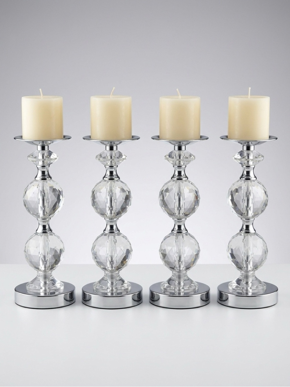 Stylecraft Crystal Globe 12” Pillar Candle Holders - Set of 4 NWT